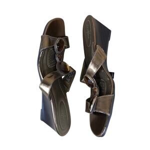 Dexflex Comfort Sandals Women’s 9.5 Brown Metallic Wedge Slide Boho Y2K Summer